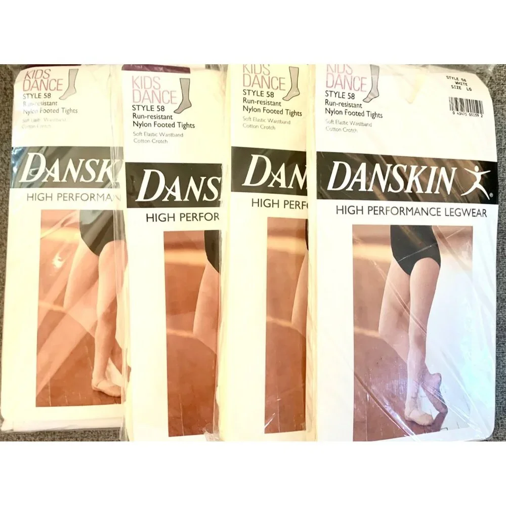 Danskin White Tights Pack of 4 Dance Snowflake Angel Nylon Run Resistant Girls L